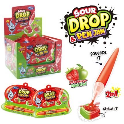 Sour Drop Gummy & Pen Jam 2 in 1 Strawberry + Apple 55gr. 12τεμ.