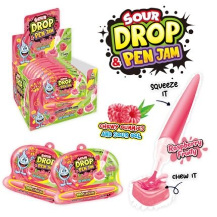 Sour Drop Gummy & Pen Jam Raspberry 55gr. 12τεμ.