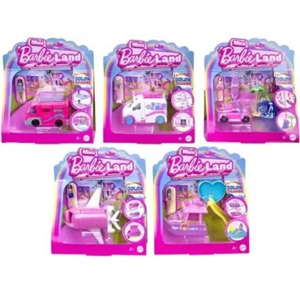 Mini Barbie Land Playset Doll with Vehicle Color Change 14x15cm.